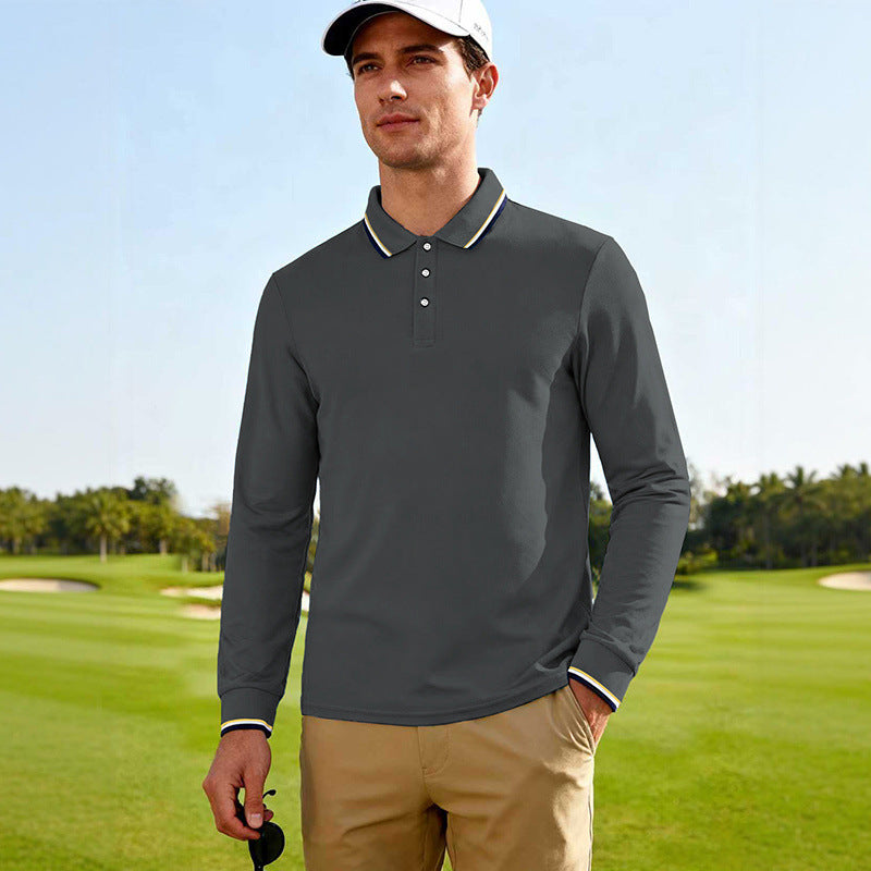 Herren Golf-Performance-Poloshirt langärmlig atmungsaktiv mit Kontrastkragen – Cavello
