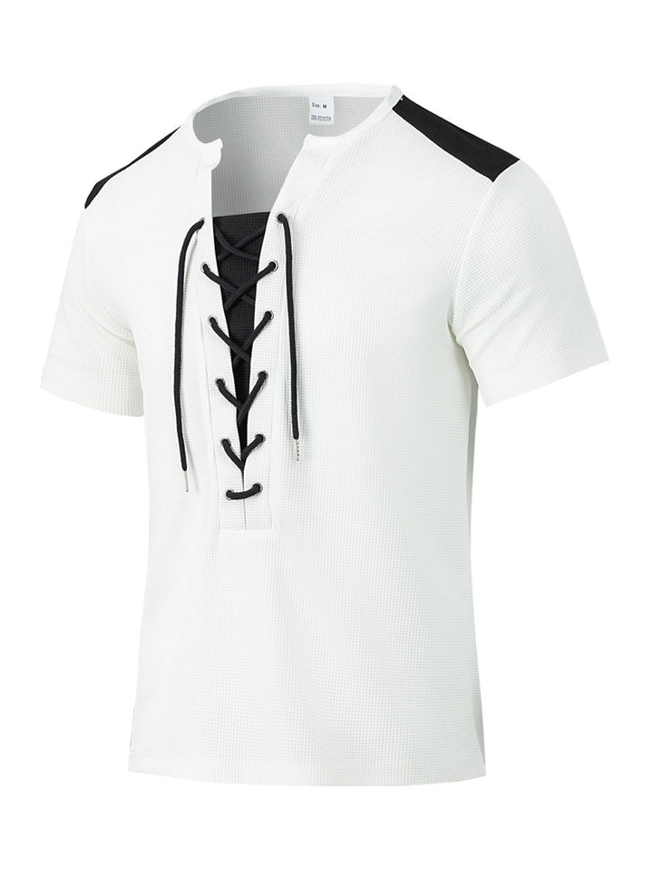 Herren Kurzarm-Henley-Shirt mit modischem Schnürdesign Echoarchiv