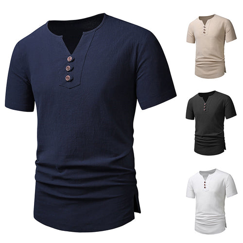 Herren Kurzarm-Henley-T-Shirt mit modernen Knopfdetails Echoarchiv