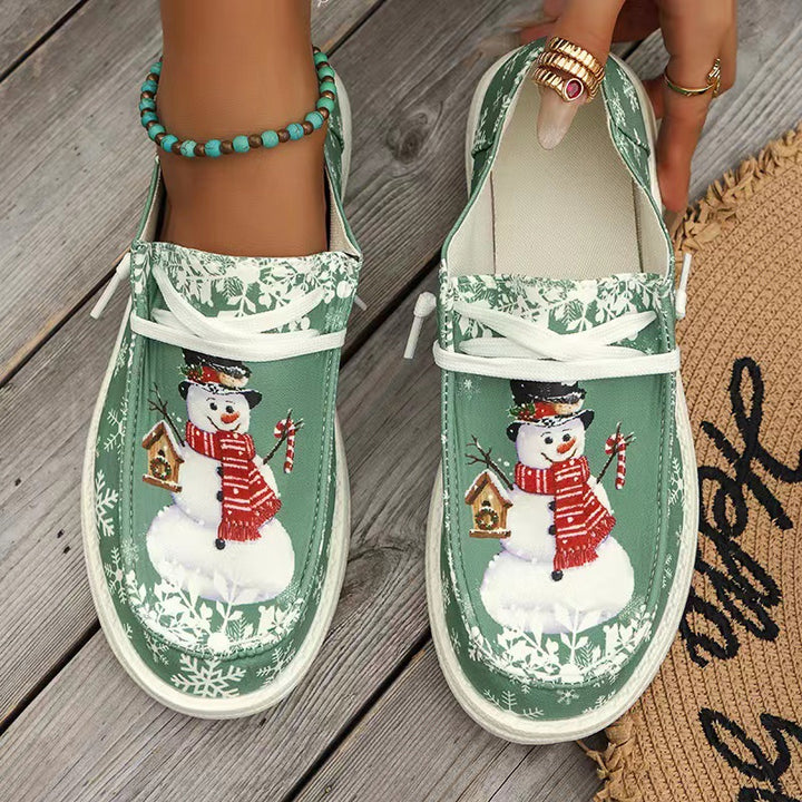 Damen Canvas‑Sneaker mit festlichem Schneemann‑Print, gepolstertem Komfortfußbett und rutschfester Gummisohle Echo Archiv
