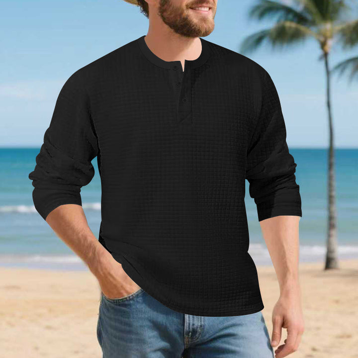 Herren Elegantes Langarmshirt mit Knopfleiste und strukturiertem Stoff Echoarchiv