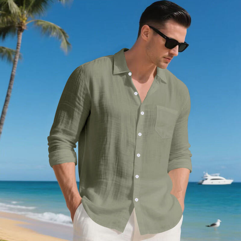 Herren Urlaubstaugliches Relax-Kragenhemd aus Leinenmix mit Brusttasche – Arvello
