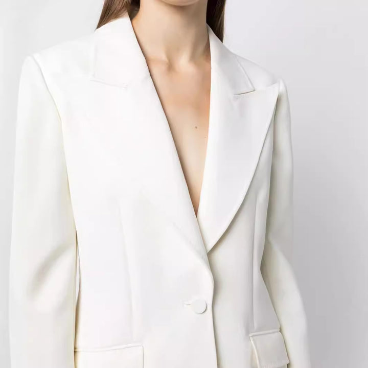 Damen Eleganter Einreihiger Maßgeschneiderter Blazer mit taillierter Schnittführung und weiter Palazzohose Echoarchiv