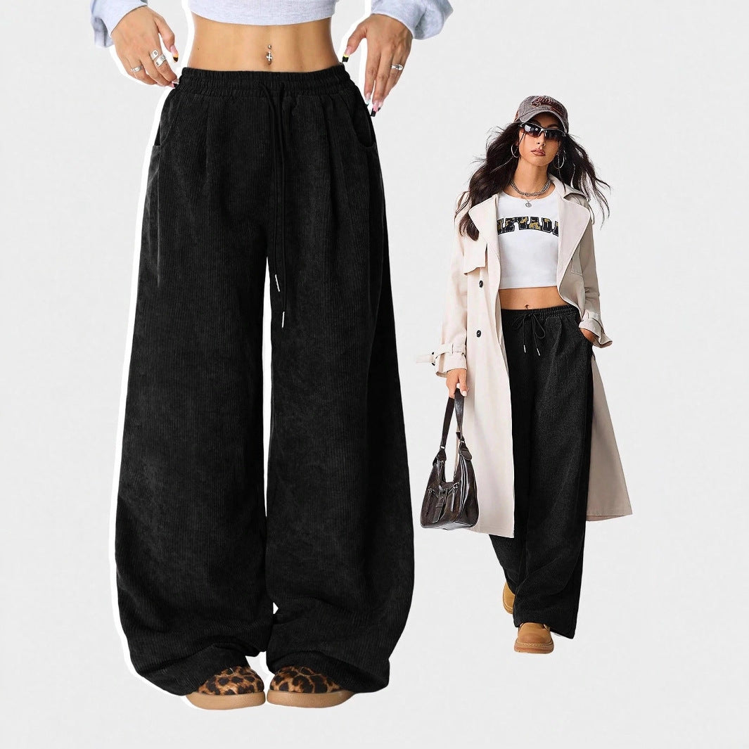 Damen Weite-Hosen Hohe Taille Corduroy Lounge Pants Echoarchiv
