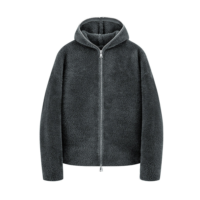Damen Kurz geschnittene Teddy-Fleece-Kapuzenjacke mit Metall-Reißverschluss Echoarchiv