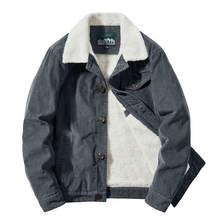 Herren Cord-Truckerjacke mit durchgehendem Sherpa‑Futter und Hemdkragen – Taviero