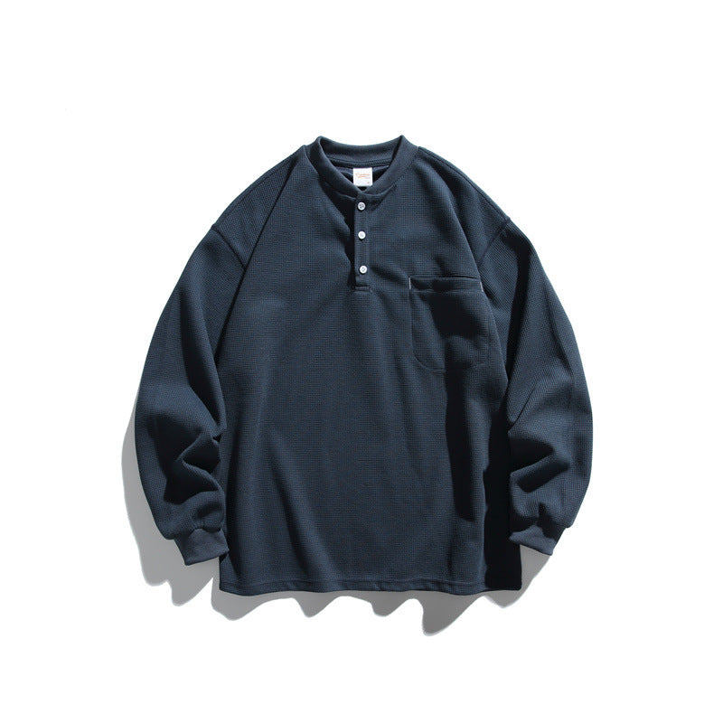 Unisex Oversize Waffel-Henley mit Raglanärmeln und Brusttasche Echoarchiv