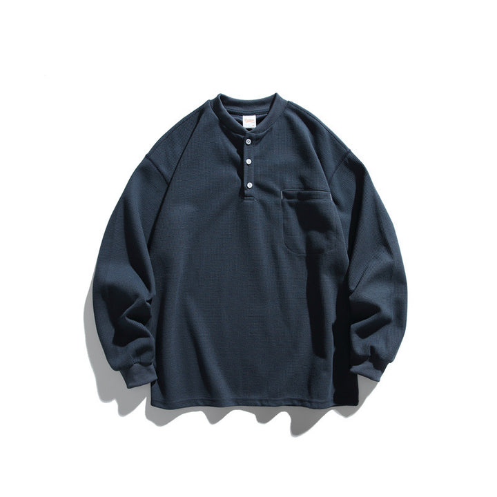 Unisex Oversize Waffel-Henley mit Raglanärmeln und Brusttasche Echoarchiv