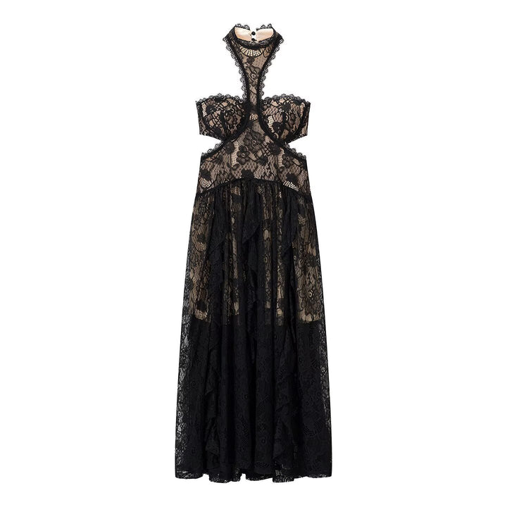 Damen Spitzenmaxikleid mit raffinierten Rüschendetails und elegantem Halterneck Echo Archiv