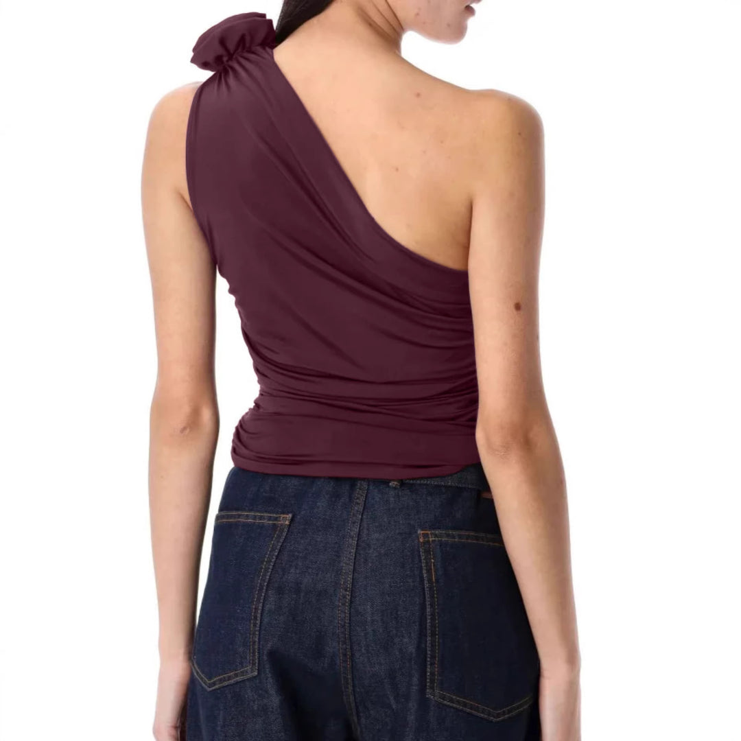 Damen asymmetrisches Top mit Raffungen und floralem Detail Echo Archiv