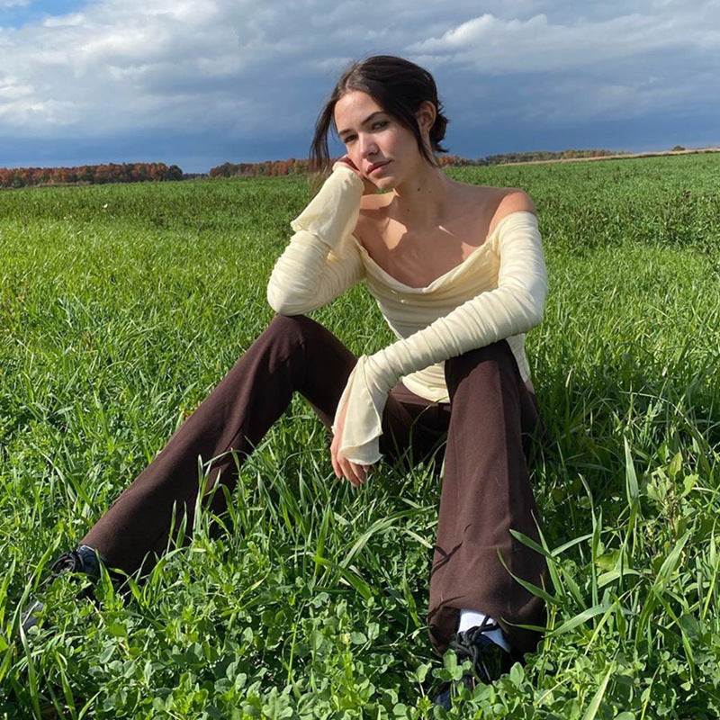Damen Off-Shoulder Langarmoberteil mit Rüschen Echo Archiv