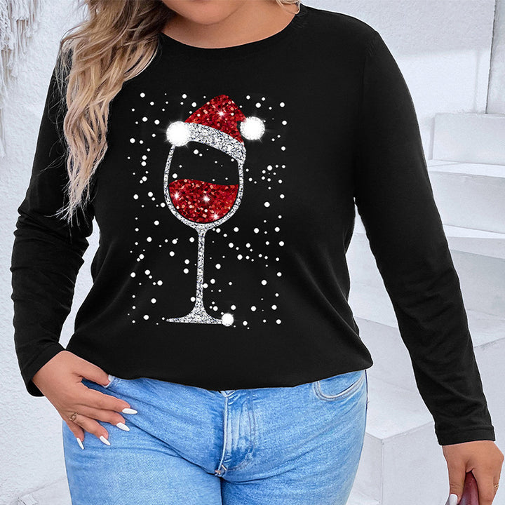 Damen Langarmshirt mit funkelndem Weihnachts-Weinglas-Print Echoarchiv