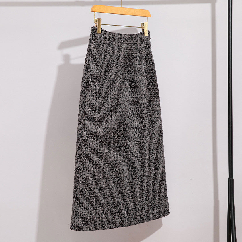 Damen Hochtaillierter Tweed-Midirock mit geradem Schnitt und leichter A‑Linie Echoarchiv