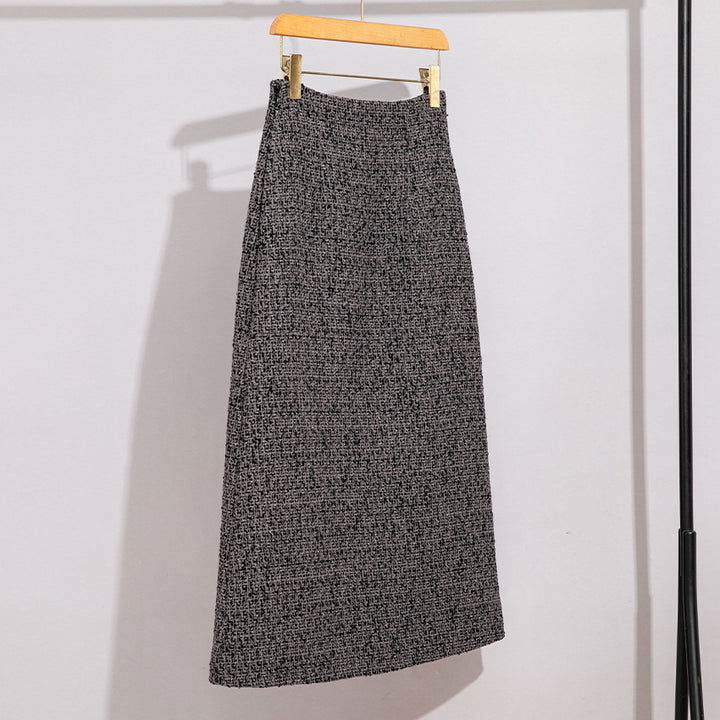 Damen Hochtaillierter Tweed-Midirock mit geradem Schnitt und leichter A‑Linie Echoarchiv