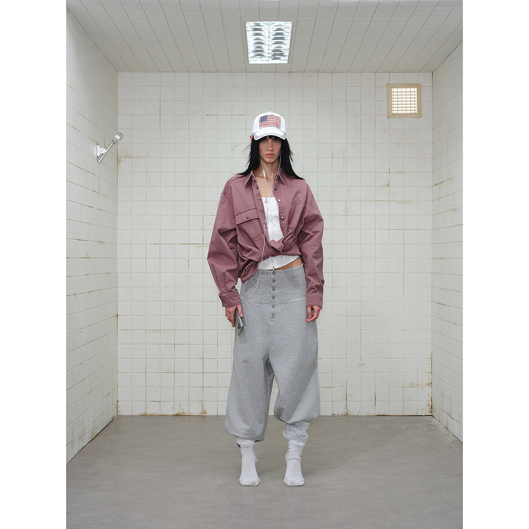 Damen Overshirt‑Hemdjacke aus gewaschenem Baumwoll‑Twill mit Druckknopfleiste und zwei Brusttaschen Echoarchiv