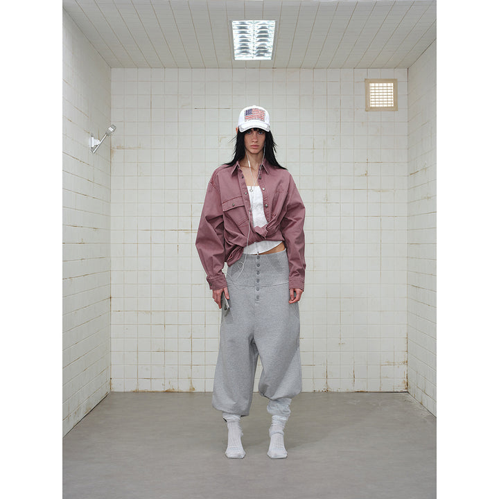 Damen Overshirt‑Hemdjacke aus gewaschenem Baumwoll‑Twill mit Druckknopfleiste und zwei Brusttaschen Echoarchiv