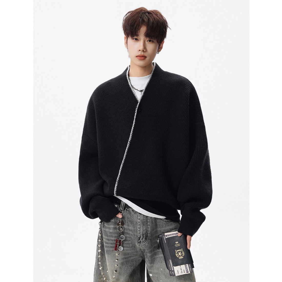 Herren Großer Strickpullover mit Knopfleiste Echoarchiv
