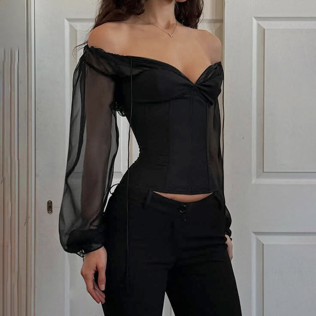 Damen elegantes Oberteil mit transparenten Ärmeln und schmaler Silhouette Echo Archiv