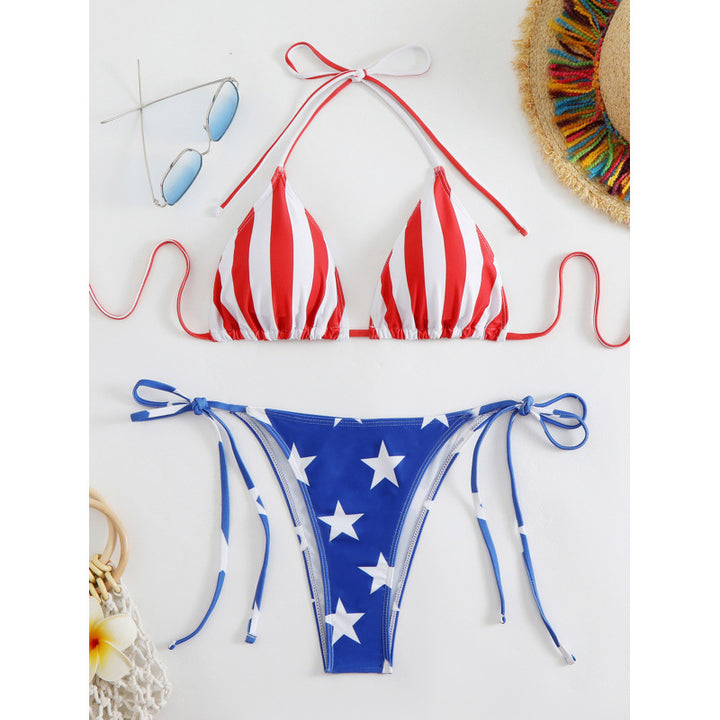 Damen Triangel-Bikini mit amerikanischem Streifen- und Sternenmotiv Echo Archiv