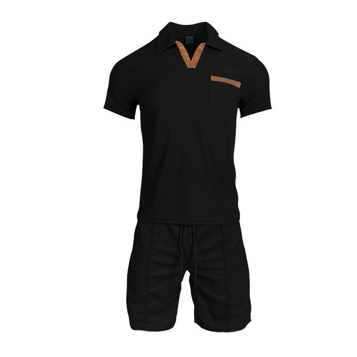 Herren sportliches Kurzarm-T-Shirt mit praktischer Brusttasche und bequemen Shorts Echoarchiv