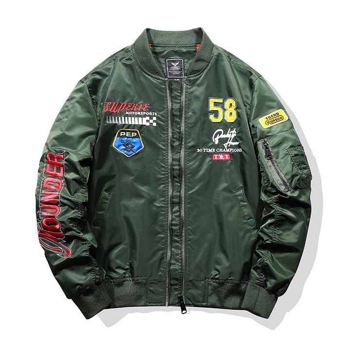 Herren Leichte Nylon-Bomberjacke mit gestickten Patch-Applikationen und Ärmel-Mäppchen – Brevano