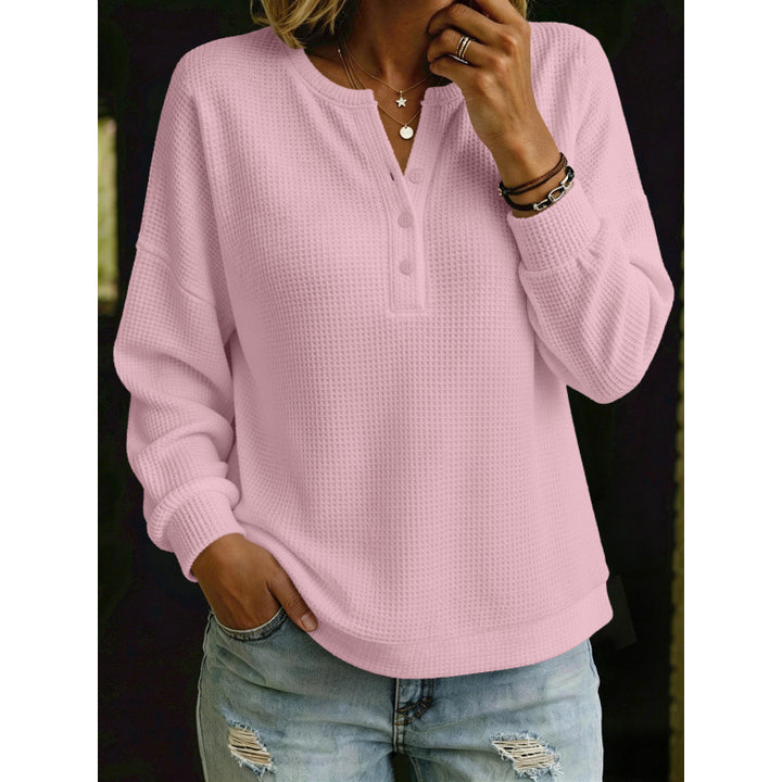 Damen Waffelstrick-Henleypullover mit Oversize-Schnitt Echoarchiv