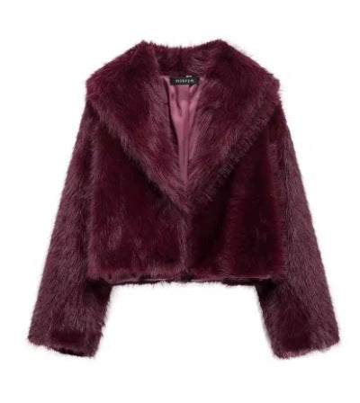 Damen Kurzer Cropped-Kunstpelzblouson mit voluminösem Schalkragen und weicher Innenfütterung Echo Archiv