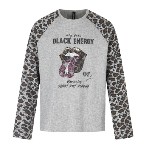 Damen Lässiges Langarmshirt mit Raglanärmeln, Leoparden-Ärmeln und Statement-Print Echoarchiv