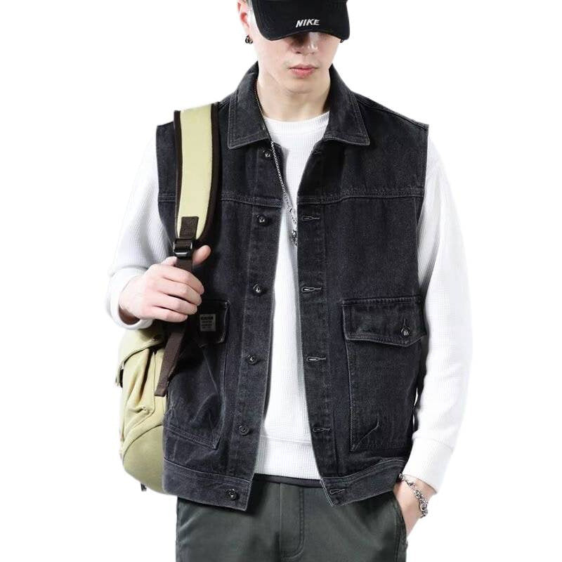Herren Ärmellose Jeans-Workerweste mit Pattentaschen und kastiger Passform Echoarchiv
