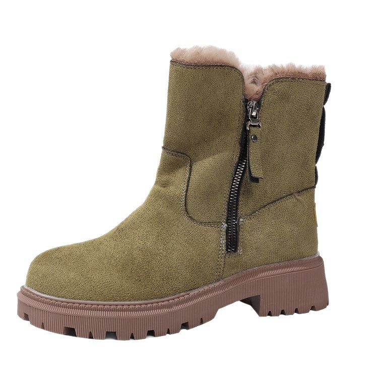 Damen Gefütterte Wildlederoptik Stiefeletten mit Teddyfutter, seitlichem Reißverschluss und profilierter Gummisohle – Varelle