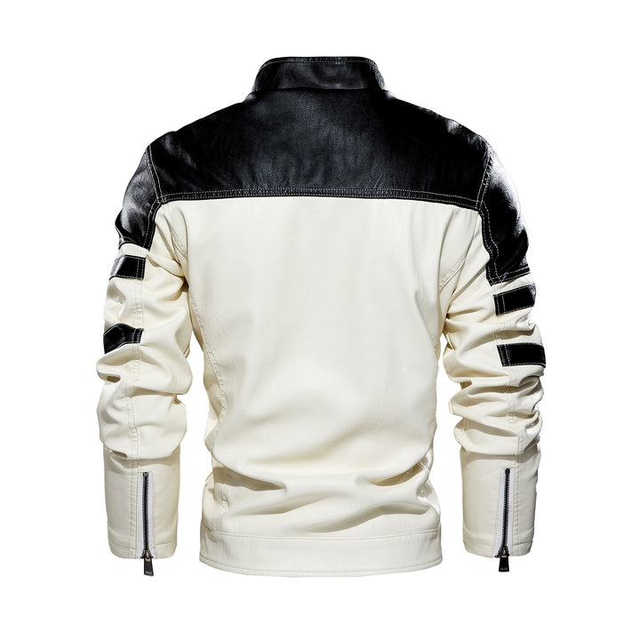 Herren modische Bikerjacke aus Lederimitat mit kontrastierenden Farbpanelen Echoarchiv