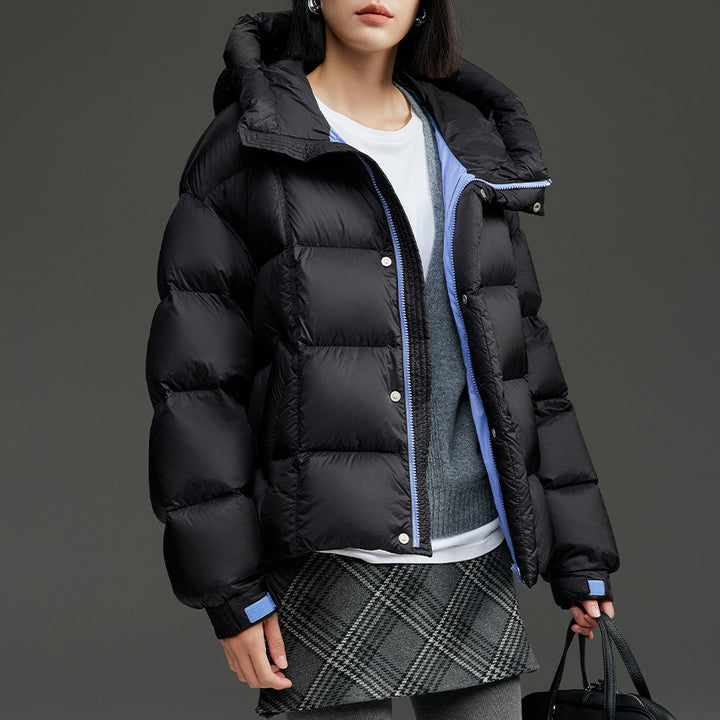 Damen Kurze Boxy‑Steppjacke mit Oversize‑Ärmeln, hohem Thermokragen und Kapuze Echoarchiv