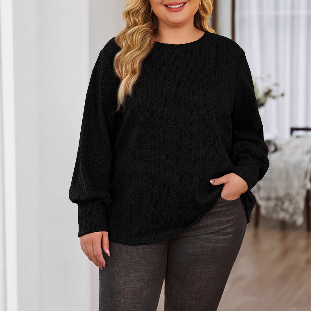 Damen Texturierter Oversize-Strickpullover mit Rundhalsausschnitt und Ballonärmeln Echoarchiv