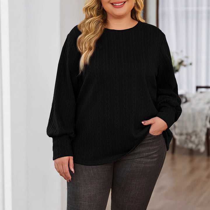 Damen Texturierter Oversize-Strickpullover mit Rundhalsausschnitt und Ballonärmeln Echoarchiv