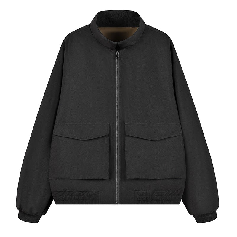Herren Boxy Utility‑Bomberjacke mit großen Pattentaschen, Stehkragen & Reißverschluss Echoarchiv