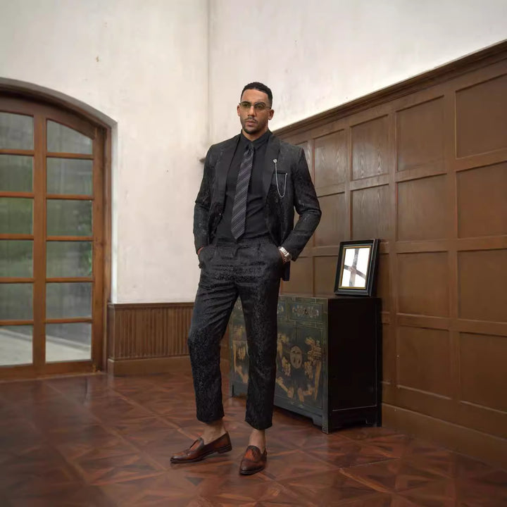 Herren festliches Anzugset mit floralem Jacquard-Muster Echoarchiv