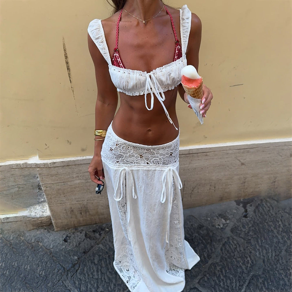 Damen Elegante Häkel-Tunika mit langem Rock Echo Archiv