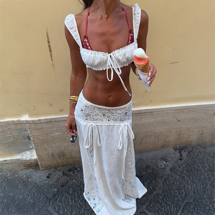 Damen Elegante Häkel-Tunika mit langem Rock Echo Archiv
