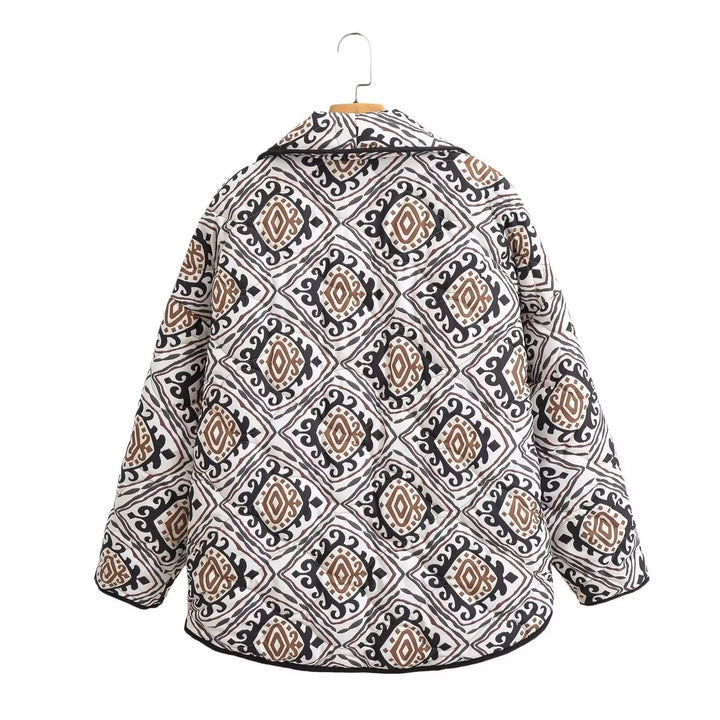 Damen Gepolsterte Kimono-Steppjacke mit Ethno-Print und Kontrastpaspeln Echo Archiv