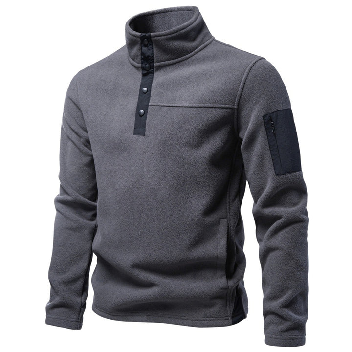 Herren Fleecepullover mit Stehkragen Druckknopf-Leiste und Ärmeltasche Echoarchiv