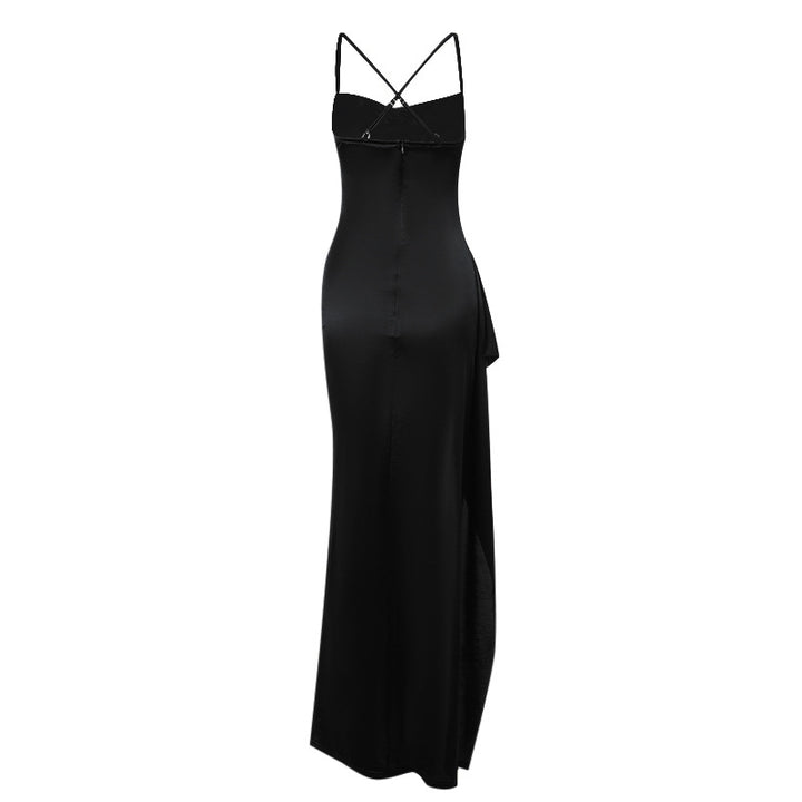 Damen elegantes Satin-Kleid mit tiefem Schlitz und verstellbaren Spaghetti-Trägern Echo Archiv
