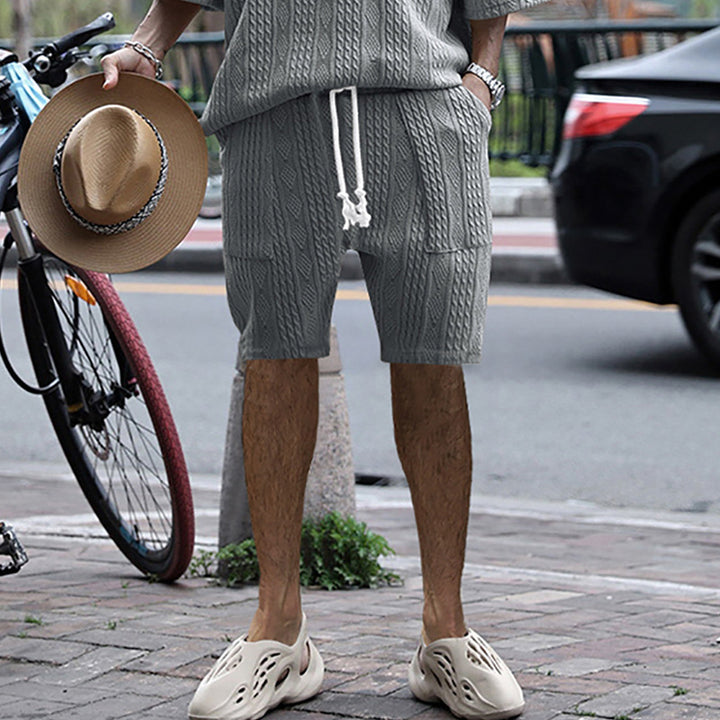Herren lässige Shorts aus strukturierter Baumwolle mit elastischem Bund und seitlichen Taschen Echoarchiv