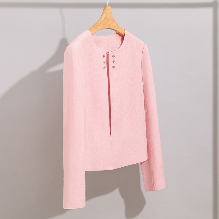 Damen Kurzblazer im minimalistischen Fit mit Perlen-Knopfbesatz und taillierter Schnitt Echoarchiv