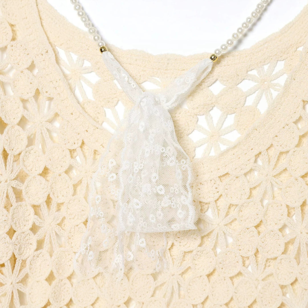 Damen Häkelpullover mit floraler Lochspitze und zarter Spitzen-Schleife Echo Archiv