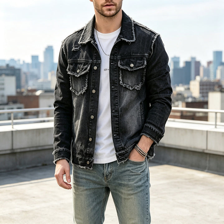 Herren Modische Jeansjacke mit Fransen Echoarchiv