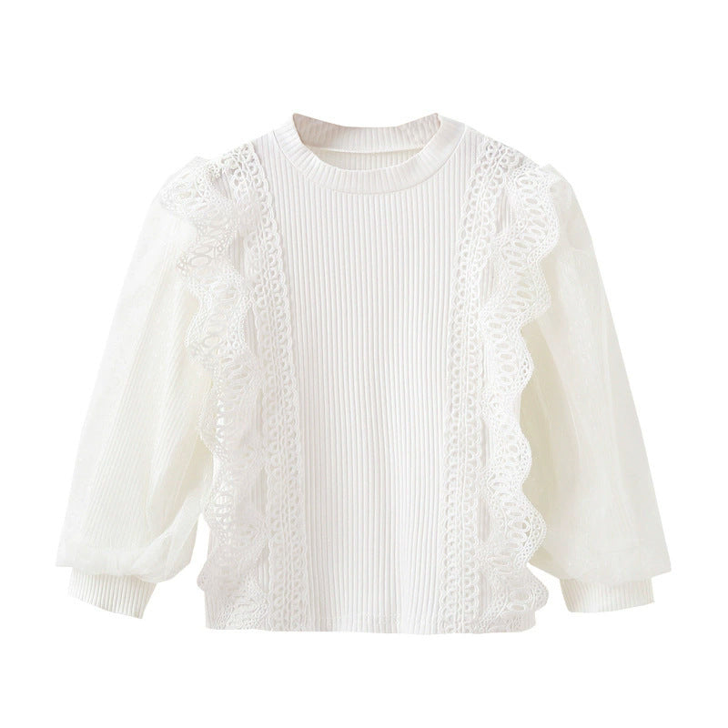 Mädchen elegante Rüschenbluse mit transparenter Tüllverzierung Echo Archiv