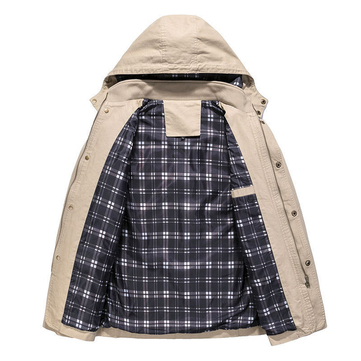 Herren Leichter Kapuzenparka mit kariertem Innenfutter und Multifunktions-Taschen Echo Archiv