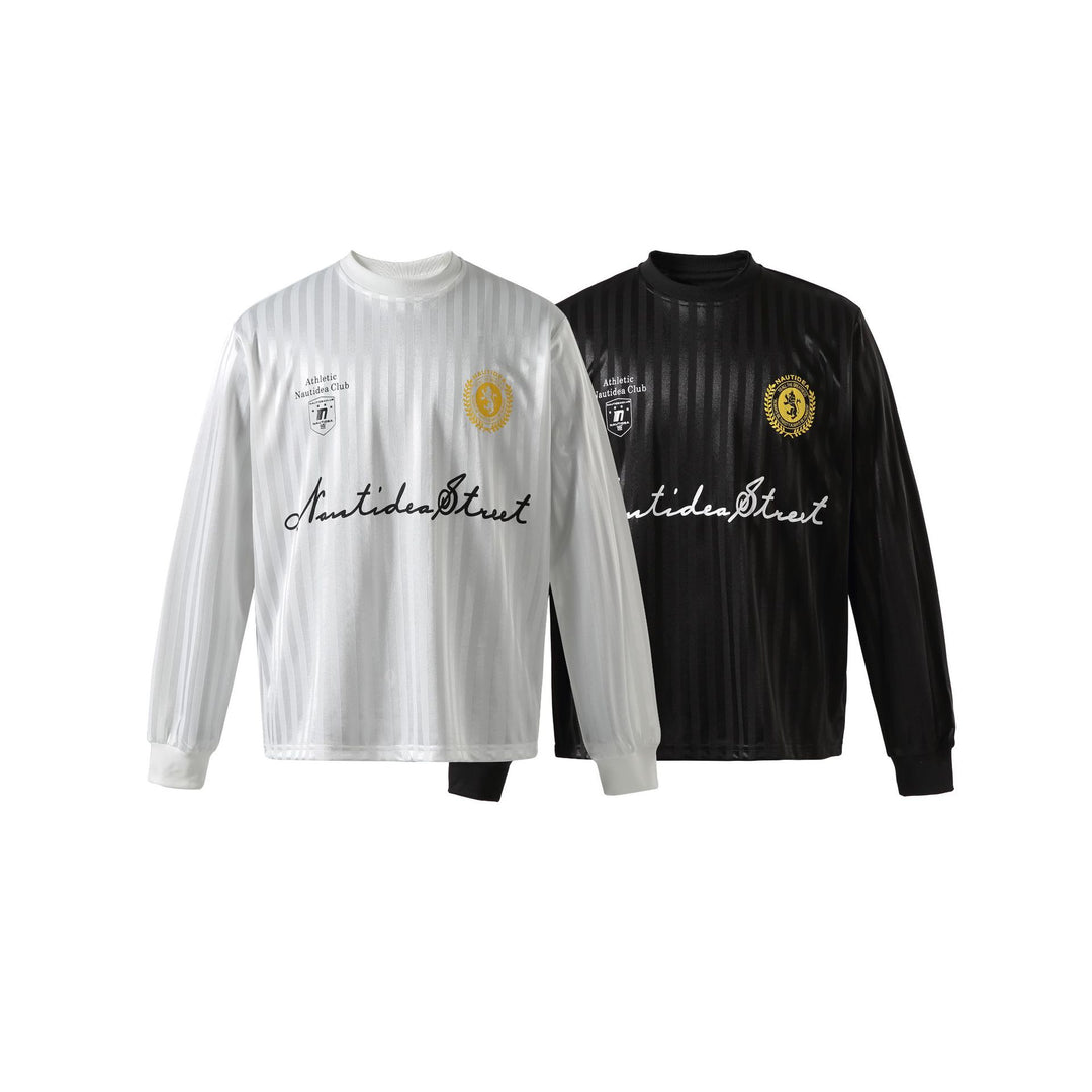 Unisex Langarm-Sporttrikot im Retro‑Fußballstil mit Stehkragen und gestreifter Jacquardstruktur Echoarchiv