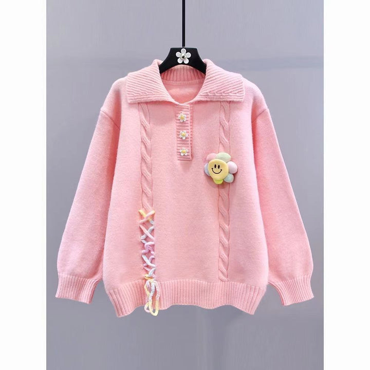 Damen Modischer Pullover mit Blumenapplikationen und Kabelmuster Echo Archiv