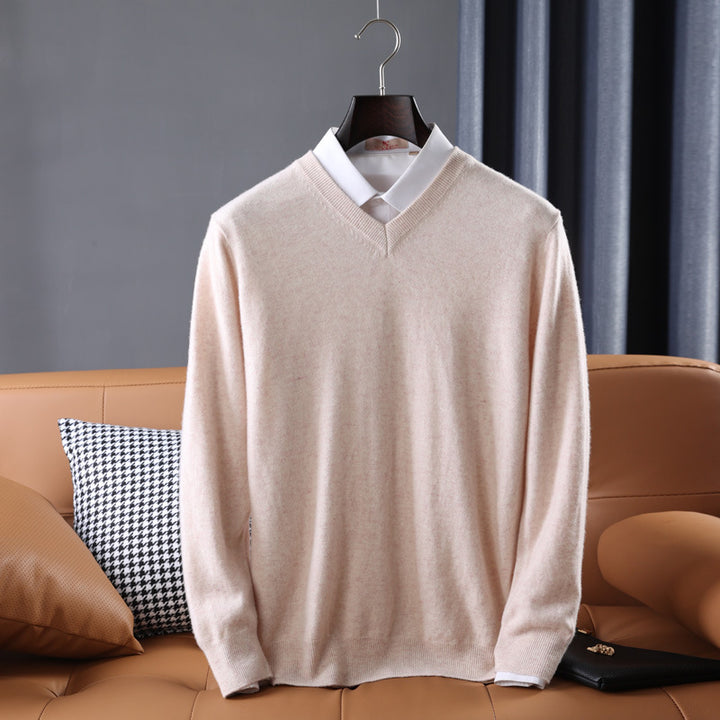 Herren Slim-Fit Rundhalspullover aus feinem Kaschmir-Mix mit dezenter Rippenkante Echoarchiv